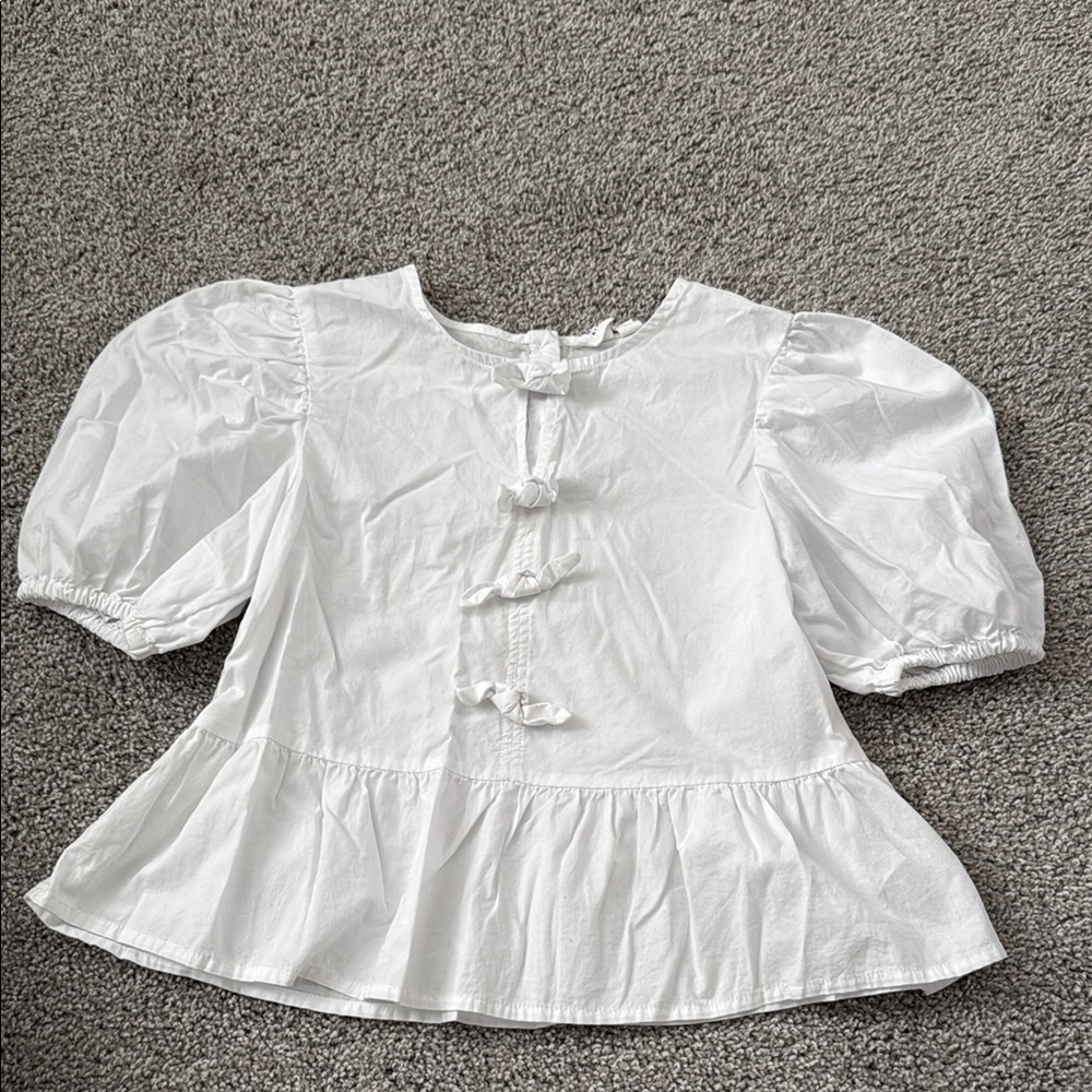 GAP White Kids Top with Puff Sleeves